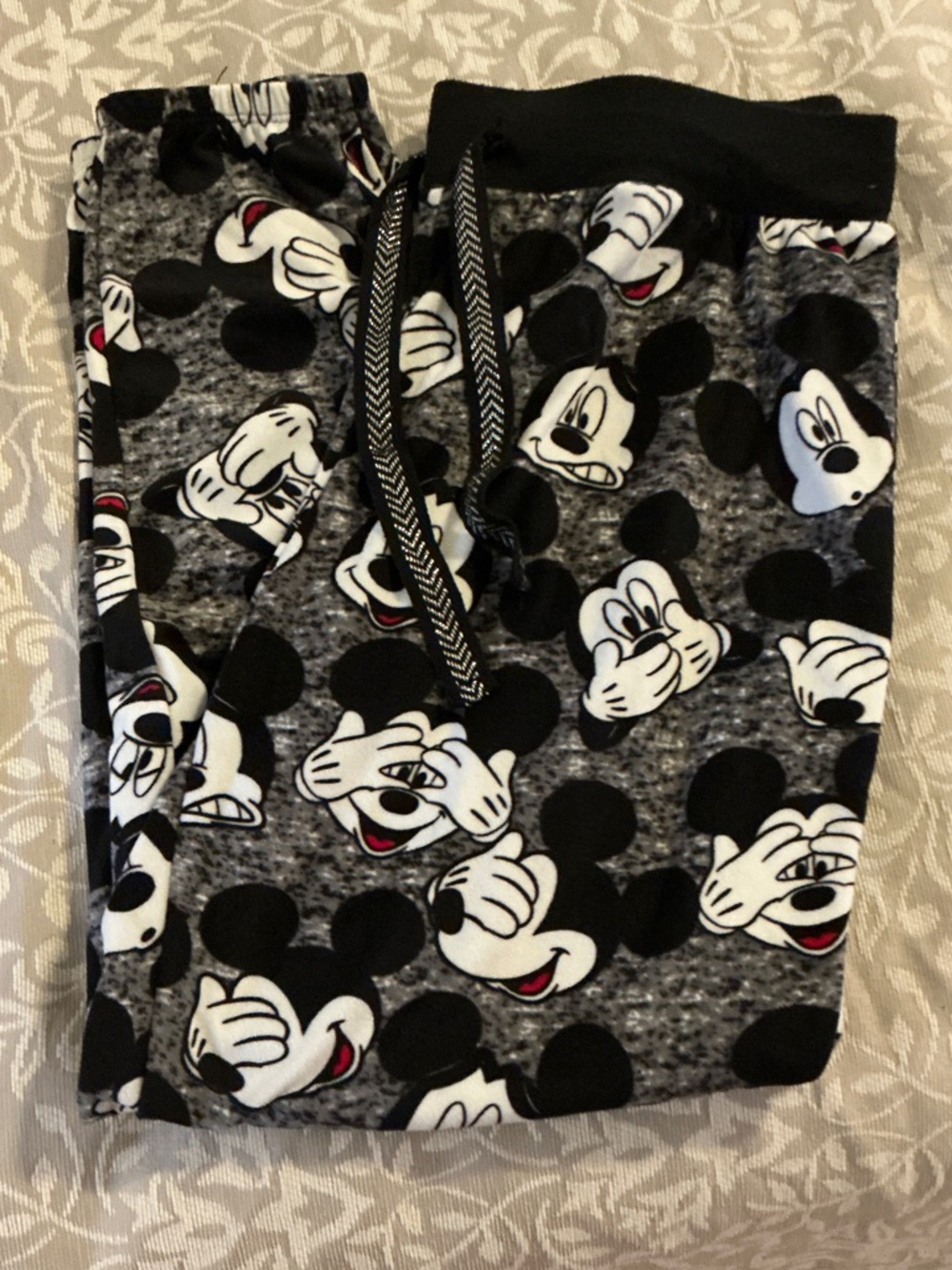 Disney Black & Grey Mickey Mouse Face Print Joggers